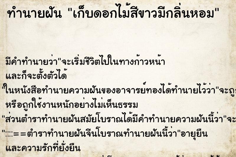 ทำนายฝัน เก็บดอกไม้สีขาวมีกลิ่นหอม ทำนายฝัน เก็บดอกไม้สีขาวมีกลิ่นหอม