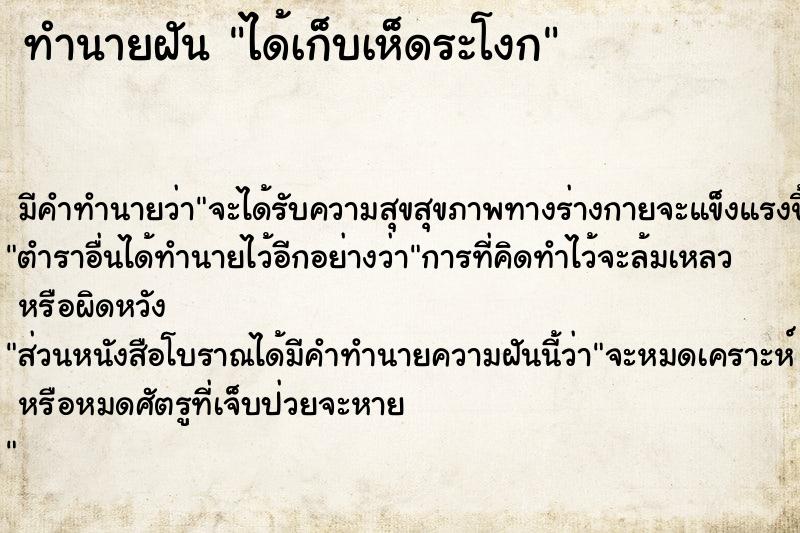 ทำนายฝันได้เก็บเห็ดระโงก ทำนายฝันทำนายฝันได้เก็บเห็ดระโงก