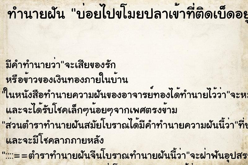 ทำนายฝันบ่อยไปขโมยปลาเข้าที่ติดเบ็ดอยู่ ทำนายฝันทำนายฝันบ่อยไปขโมยปลาเข้าที่ติดเบ็ดอยู่