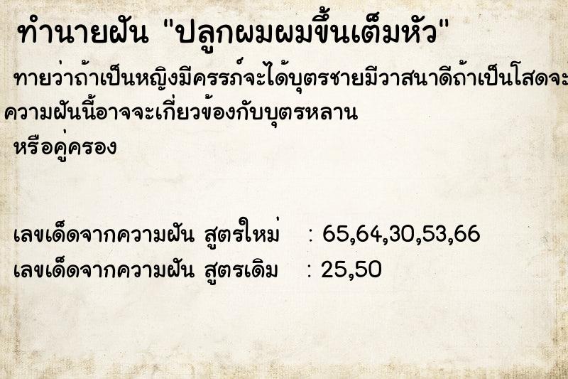 ทำนายฝันปลูกผมผมขึ้นเต็มหัว ทำนายฝันทำนายฝันปลูกผมผมขึ้นเต็มหัว