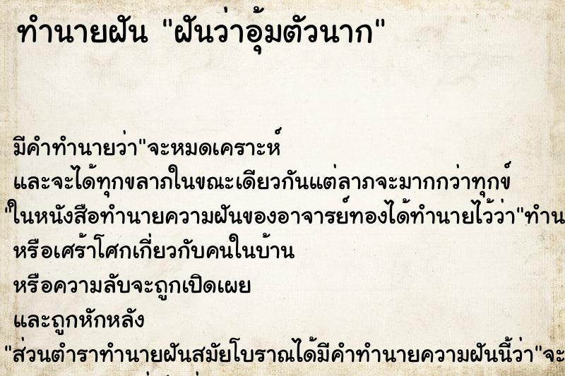 ทำนายฝัน ฝันว่าอุ้มตัวนาก ทำนายฝัน ฝันว่าอุ้มตัวนาก