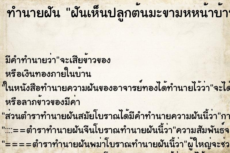 ทำนายฝัน ฝันเห็นปลูกต้นมะขามหหน้าบ้าน ทำนายฝัน ฝันเห็นปลูกต้นมะขามหหน้าบ้าน