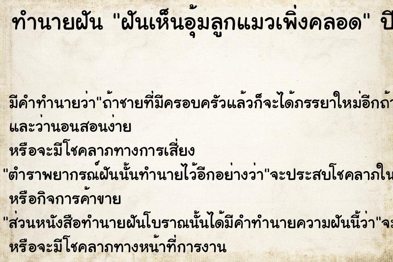 ทำนายฝันฝันเห็นอุ้มลูกแมวเพิ่งคลอด ทำนายฝันทำนายฝันฝันเห็นอุ้มลูกแมวเพิ่งคลอด
