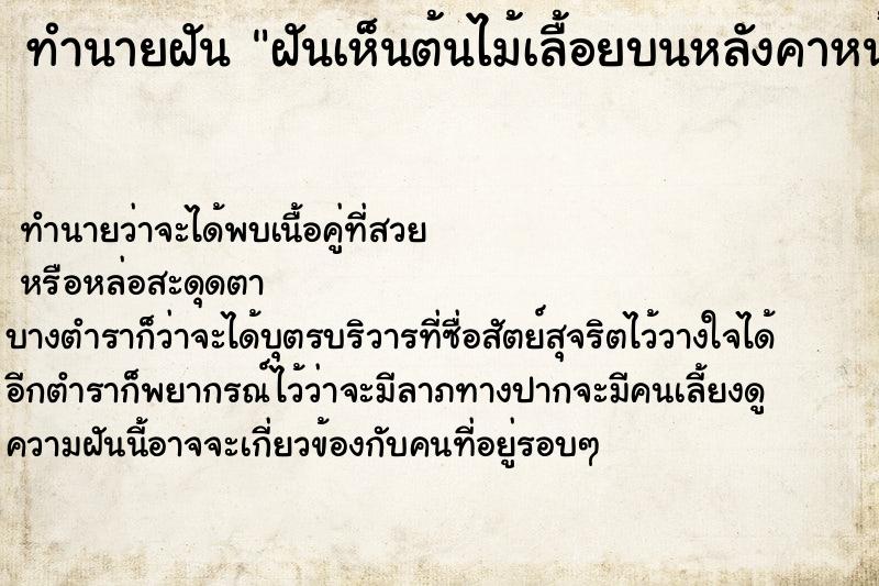 ทำนายฝันทำนายฝันฝันเห็นต้นไม้เลื้อยบนหลังคาหน้าบ้าน