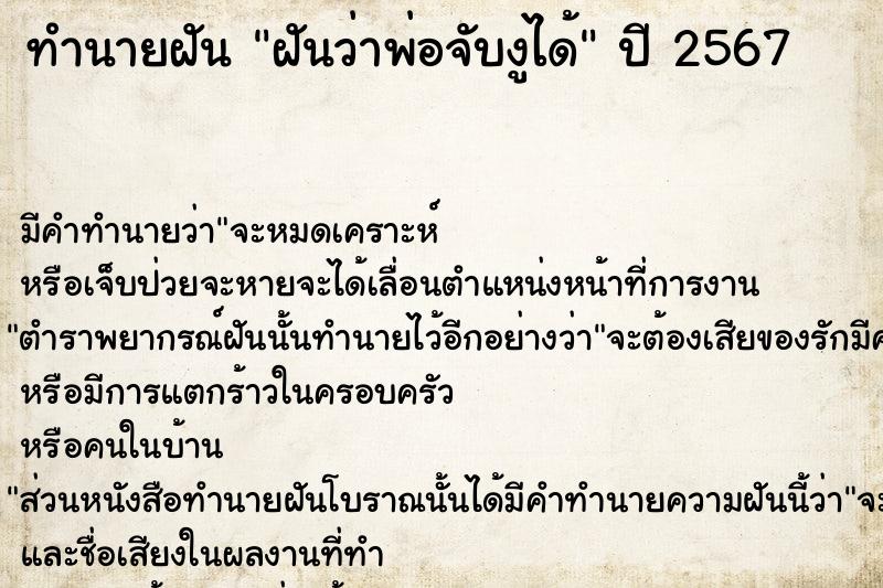 ทำนายฝันทำนายฝันฝันว่าพ่อจับงูได้