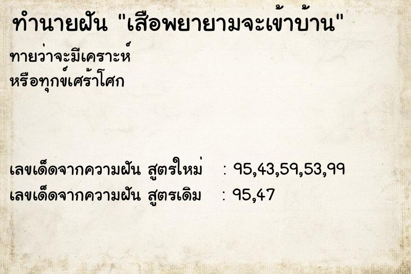 ทำนายฝันเสือพยายามจะเข้าบ้าน ทำนายฝันทำนายฝันเสือพยายามจะเข้าบ้าน