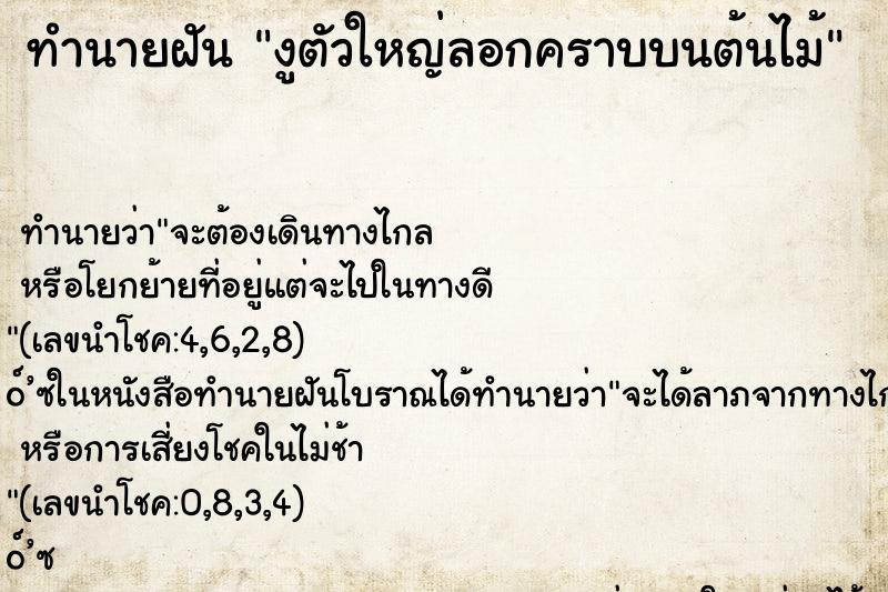 ทำนายฝันทำนายฝันงูตัวใหญ่ลอกคราบบนต้นไม้