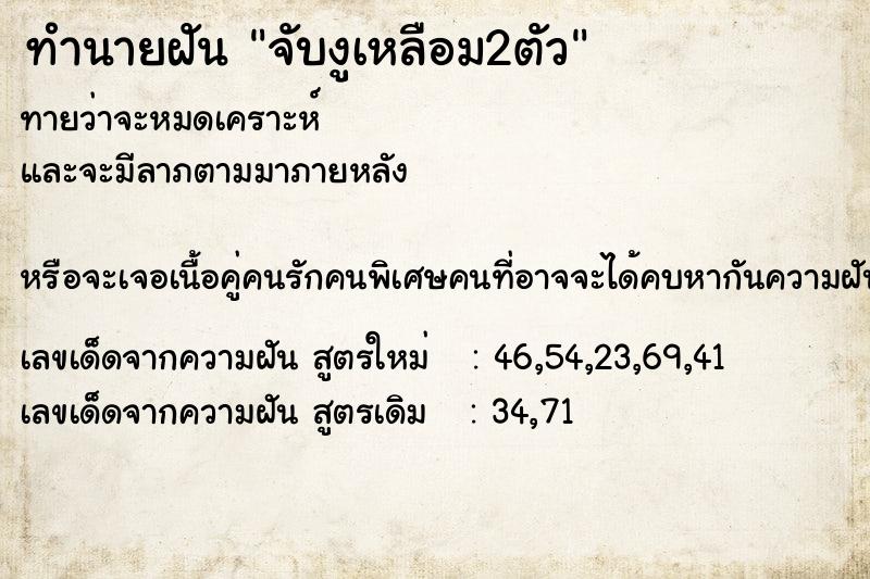 ทำนายฝันจับงูเหลือม2ตัว ทำนายฝันทำนายฝันจับงูเหลือม2ตัว