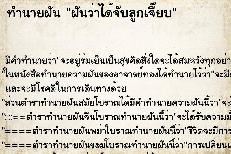 ทำนายฝัน ฝันว่าได้จับลูกเจี๊ยบ ทำนายฝัน ฝันว่าได้จับลูกเจี๊ยบ