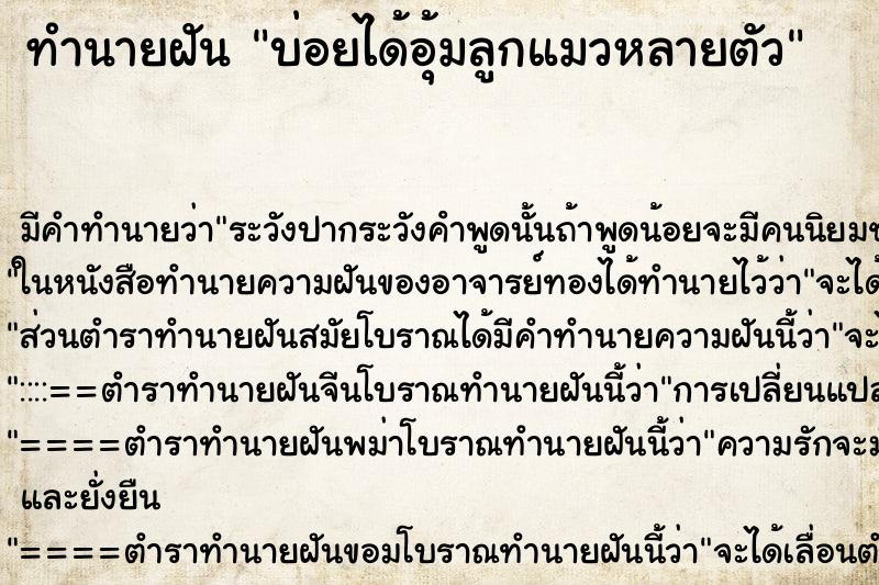 ทำนายฝัน บ่อยได้อุ้มลูกแมวหลายตัว ทำนายฝัน บ่อยได้อุ้มลูกแมวหลายตัว
