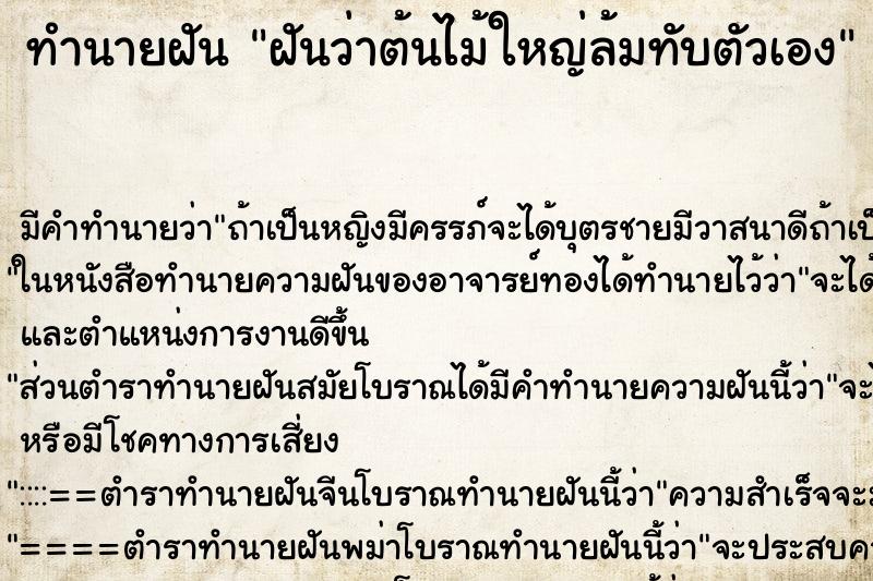 ทำนายฝัน ฝันว่าต้นไม้ใหญ่ล้มทับตัวเอง ทำนายฝัน ฝันว่าต้นไม้ใหญ่ล้มทับตัวเอง