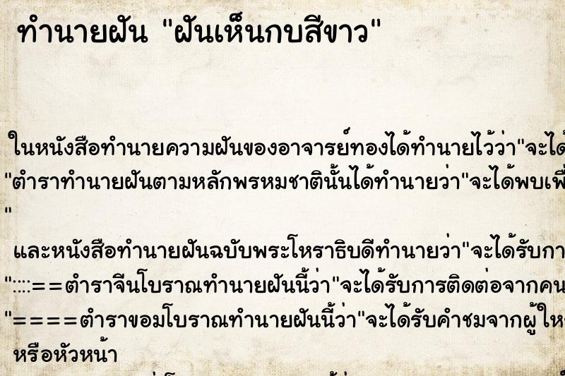 ทำนายฝันฝันเห็นกบสีขาว ทำนายฝันทำนายฝันฝันเห็นกบสีขาว