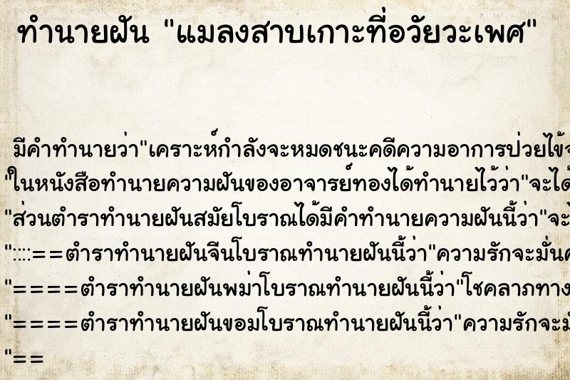 ทำนายฝันแมลงสาบเกาะที่อวัยวะเพศ ทำนายฝันทำนายฝันแมลงสาบเกาะที่อวัยวะเพศ