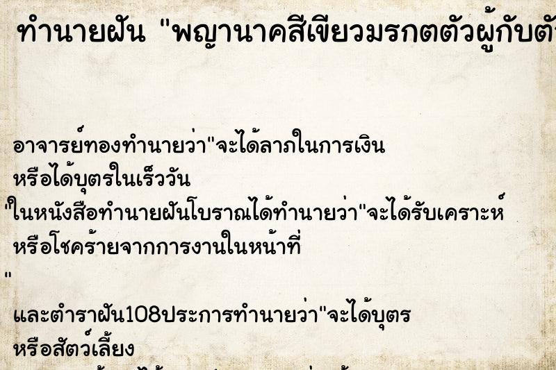 ทำนายฝันพญานาคสีเขียวมรกตตัวผู้กับตัวเมีย ทำนายฝันทำนายฝันพญานาคสีเขียวมรกตตัวผู้กับตัวเมีย