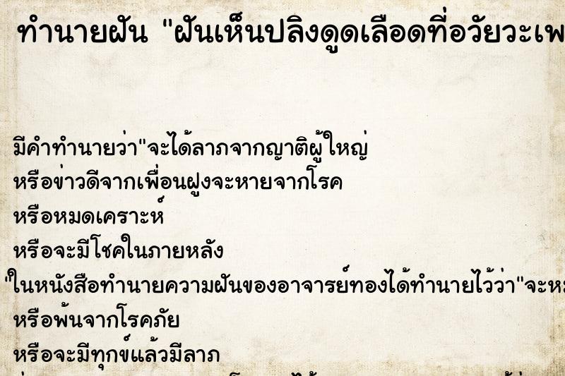 ทำนายฝันทำนายฝันฝันเห็นปลิงดูดเลือดที่อวัยวะเพศ