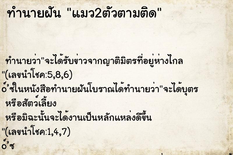 ทำนายฝันแมว2ตัวตามติด ทำนายฝันทำนายฝันแมว2ตัวตามติด