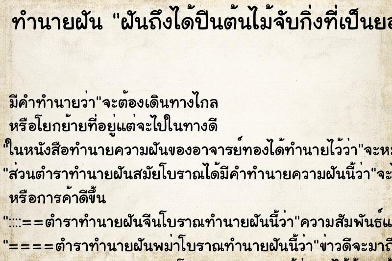 ทำนายฝันทำนายฝันฝันถึงได้ปีนต้นไม้จับกิ่งที่เป็นยอด