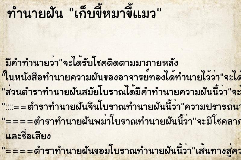 ทำนายฝัน เก็บขี้หมาขี้แมว ทำนายฝัน เก็บขี้หมาขี้แมว