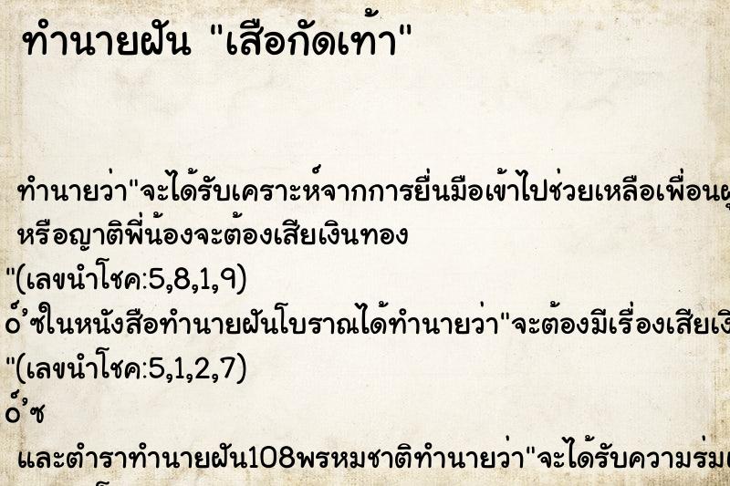 ทำนายฝัน เสือกัดเท้า ทำนายฝัน เสือกัดเท้า
