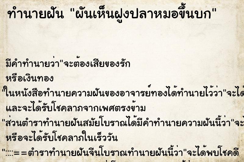 ทำนายฝัน ผันเห็นฝูงปลาหมอขึ้นบก