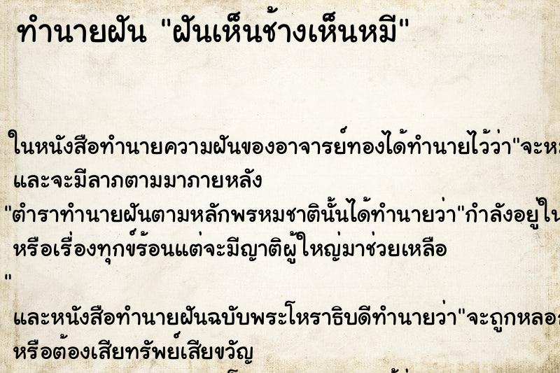 ทำนายฝันฝันเห็นช้างเห็นหมี ทำนายฝันทำนายฝันฝันเห็นช้างเห็นหมี