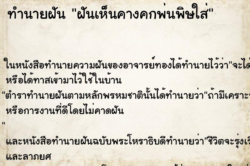ทำนายฝันฝันเห็นคางคกพ่นพิษใส่ ทำนายฝันทำนายฝันฝันเห็นคางคกพ่นพิษใส่