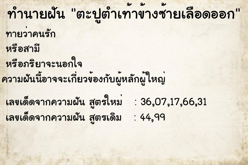 ทำนายฝันทำนายฝันตะปูตำเท้าข้างซ้ายเลือดออก