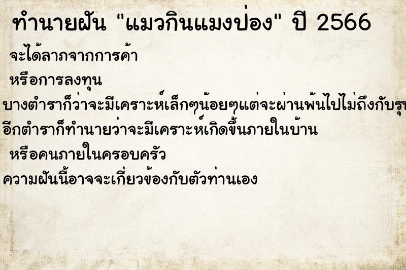 ทำนายฝันทำนายฝันแมวกินแมงป่อง