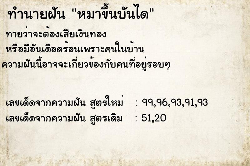 ทำนายฝัน หมาขึ้นบันได ทำนายฝัน หมาขึ้นบันได