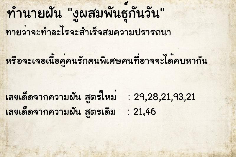 ทำนายฝันทำนายฝันงูผสมพันธุ์กันวัน