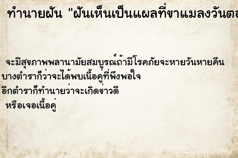 ทำนายฝันทำนายฝันฝันเห็นเป็นแผลที่ขาแมลงวันตอมมีหนอนไข่แมลงวัน