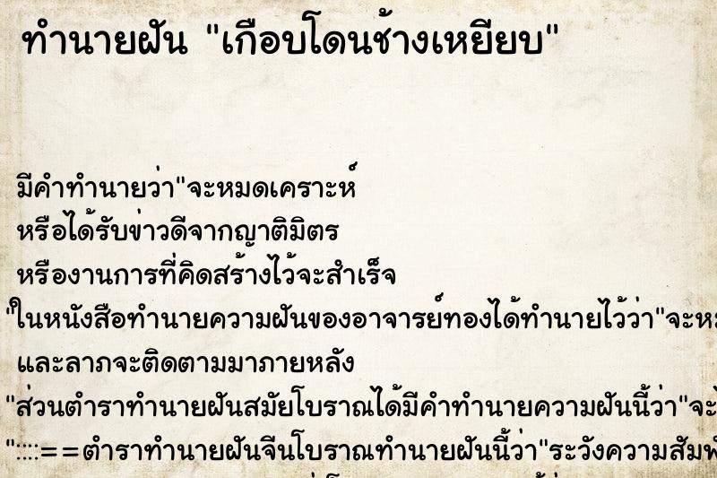 ทำนายฝัน เกือบโดนช้างเหยียบ ทำนายฝัน เกือบโดนช้างเหยียบ