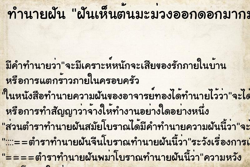 ทำนายฝันทำนายฝันฝันเห็นต้นมะม่วงออกดอกมากมาย