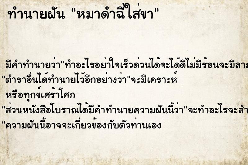 ทำนายฝันหมาดำฉี่ใส่ขา ทำนายฝันทำนายฝันหมาดำฉี่ใส่ขา