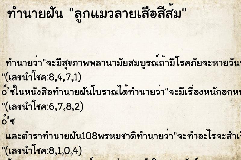 ทำนายฝัน ลูกแมวลายเสือสีส้ม