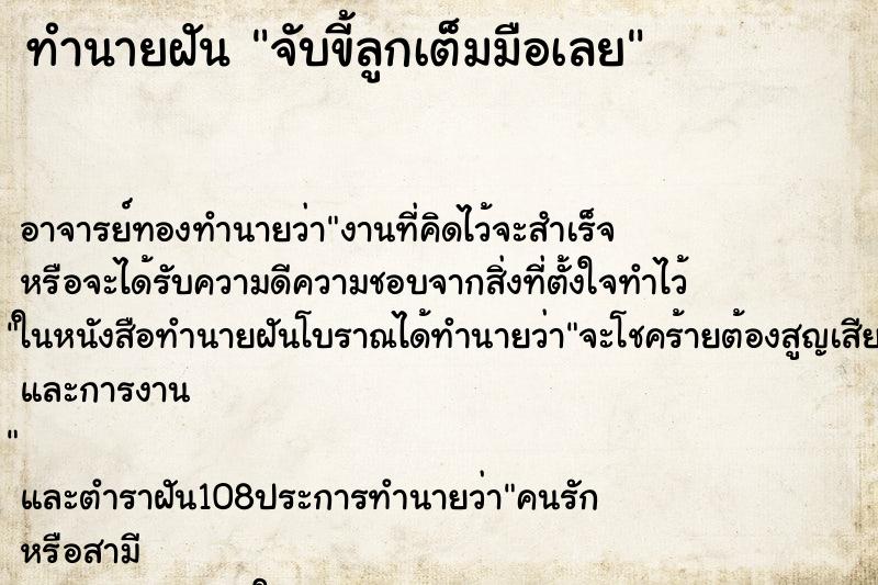 ทำนายฝัน จับขี้ลูกเต็มมือเลย ทำนายฝัน จับขี้ลูกเต็มมือเลย