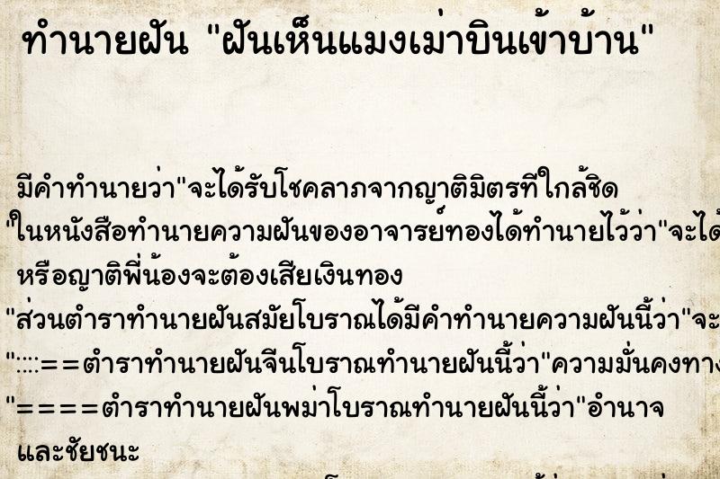 ทำนายฝัน ฝันเห็นแมงเม่าบินเข้าบ้าน ทำนายฝัน ฝันเห็นแมงเม่าบินเข้าบ้าน