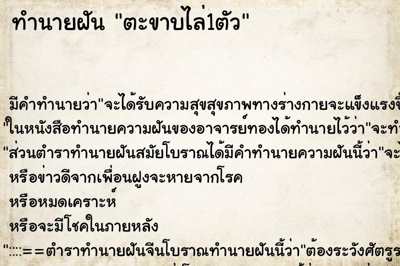 ทำนายฝัน ตะขาบไล่1ตัว ทำนายฝัน ตะขาบไล่1ตัว