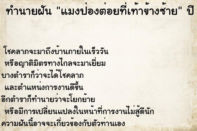 ทำนายฝันแมงป่องต่อยที่เท้าข้างซ้าย ทำนายฝันทำนายฝันแมงป่องต่อยที่เท้าข้างซ้าย