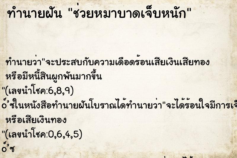 ทำนายฝัน ช่วยหมาบาดเจ็บหนัก