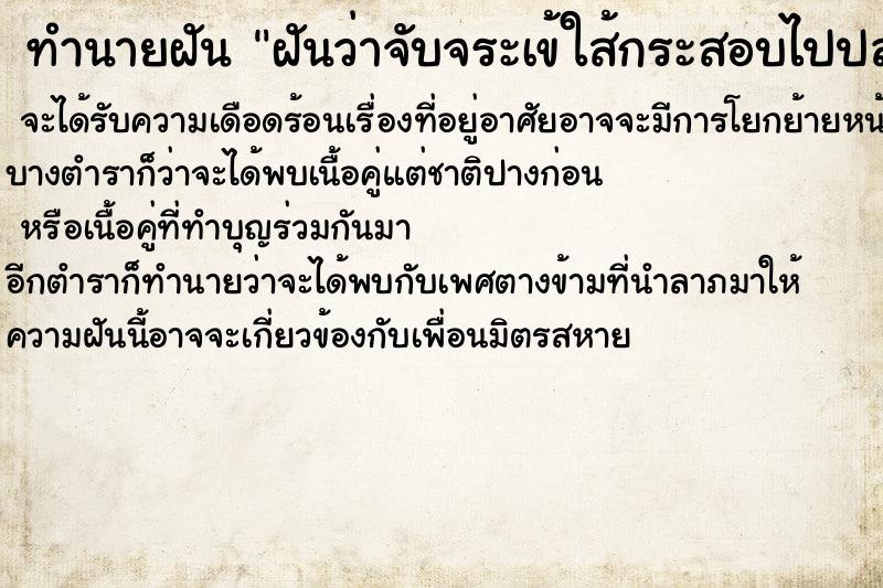 ทำนายฝันฝันว่าจับจระเข้ใส้กระสอบไปปล่อยน้ำ ทำนายฝันทำนายฝันฝันว่าจับจระเข้ใส้กระสอบไปปล่อยน้ำ