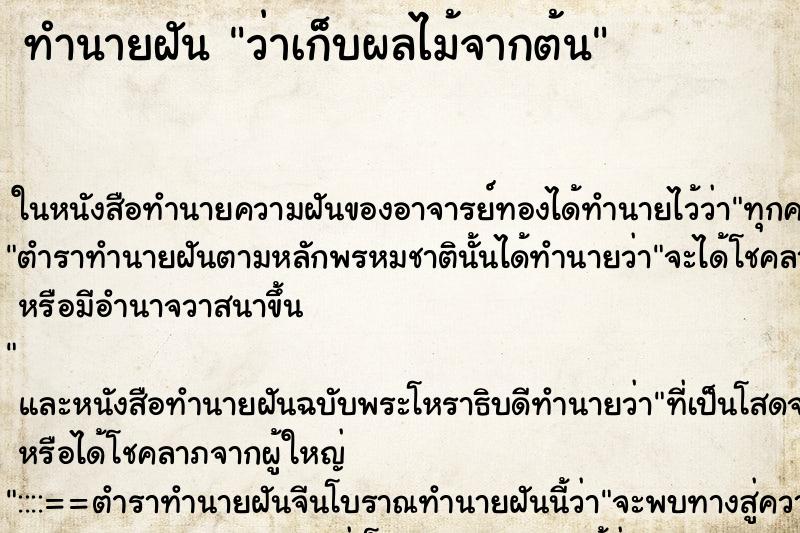 ทำนายฝัน ว่าเก็บผลไม้จากต้น ทำนายฝัน ว่าเก็บผลไม้จากต้น