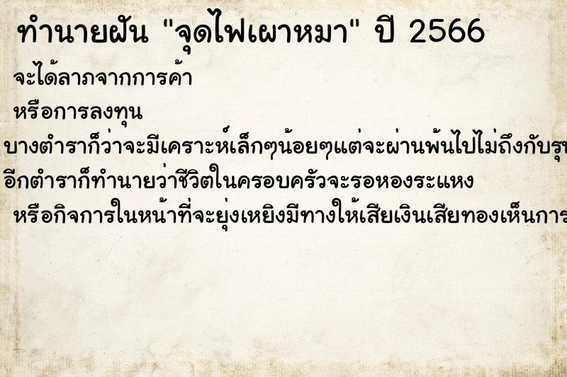 ทำนายฝัน จุดไฟเผาหมา ทำนายฝัน จุดไฟเผาหมา