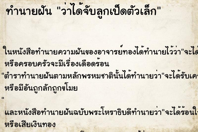 ทำนายฝัน ว่าได้จับลูกเป็ดตัวเล็ก ทำนายฝัน ว่าได้จับลูกเป็ดตัวเล็ก
