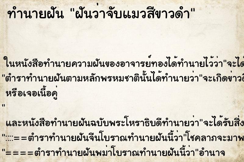 ทำนายฝันฝันว่าจับแมวสีขาวดำ ทำนายฝันทำนายฝันฝันว่าจับแมวสีขาวดำ