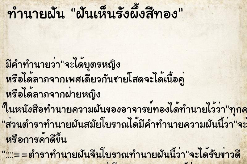 ทำนายฝัน ฝันเห็นรังผึ้งสีทอง ทำนายฝัน ฝันเห็นรังผึ้งสีทอง