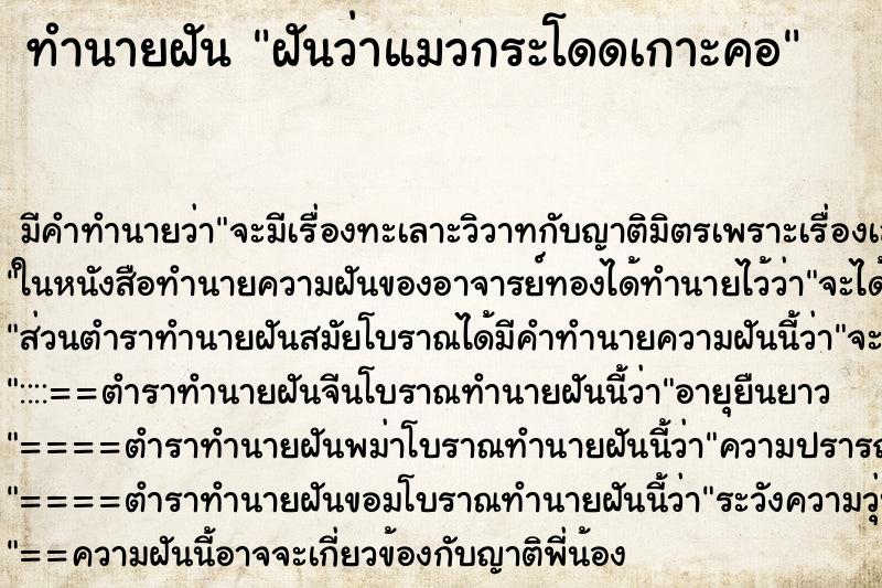ทำนายฝัน ฝันว่าแมวกระโดดเกาะคอ ทำนายฝัน ฝันว่าแมวกระโดดเกาะคอ