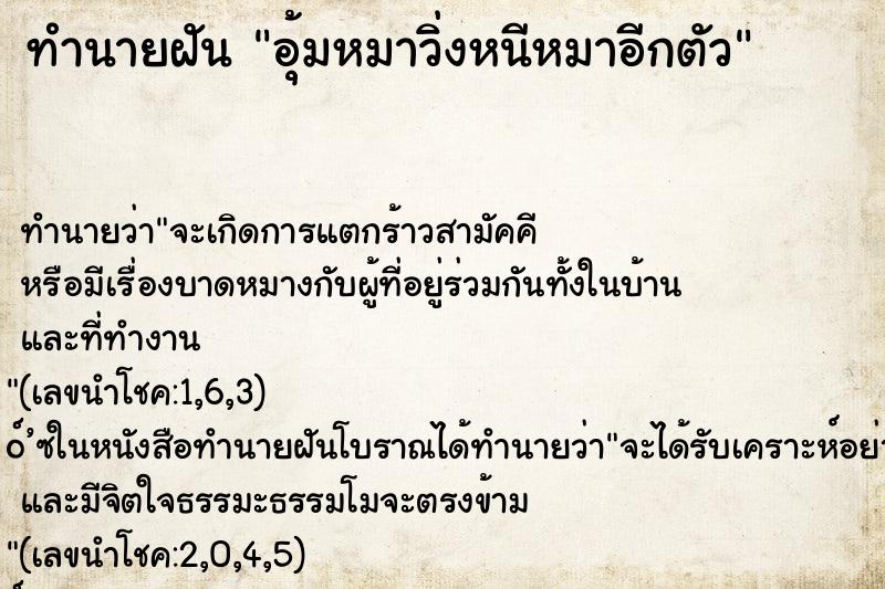 ทำนายฝันทำนายฝันอุ้มหมาวิ่งหนีหมาอีกตัว