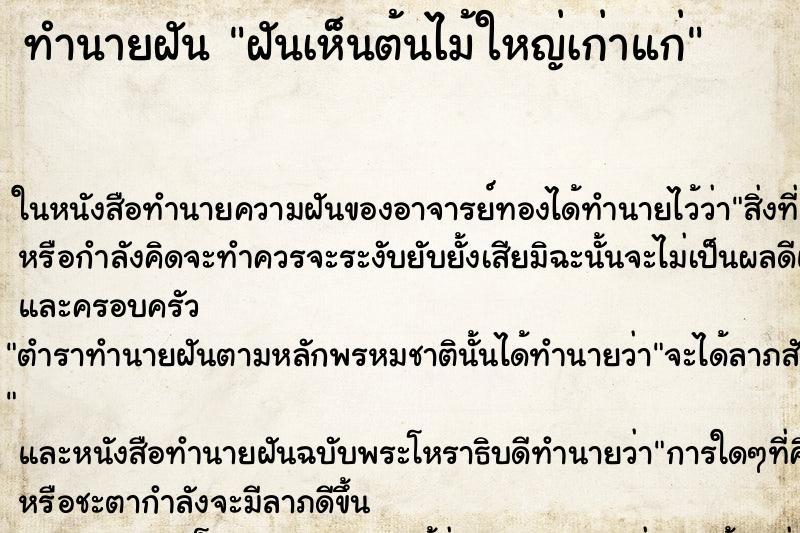ทำนายฝันทำนายฝันฝันเห็นต้นไม้ใหญ่เก่าแก่