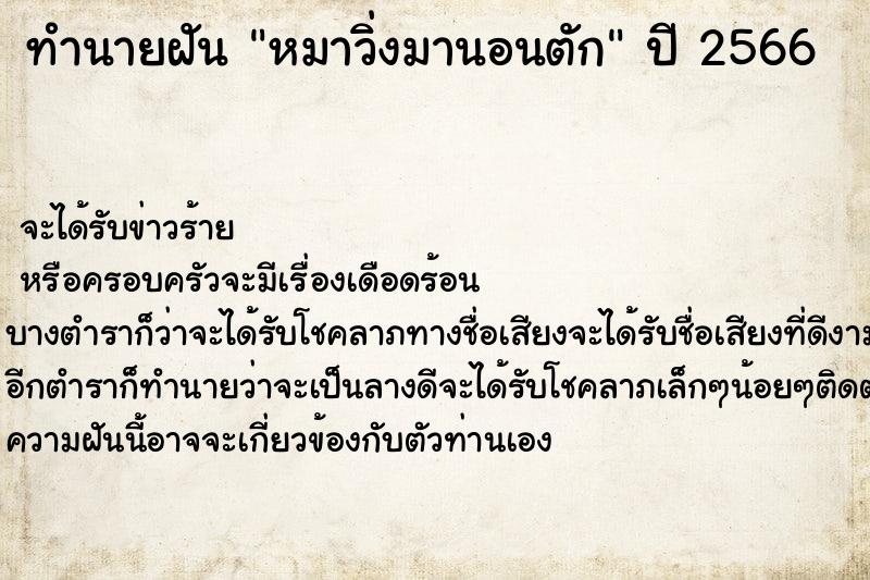 ทำนายฝัน หมาวิ่งมานอนตัก ทำนายฝัน หมาวิ่งมานอนตัก